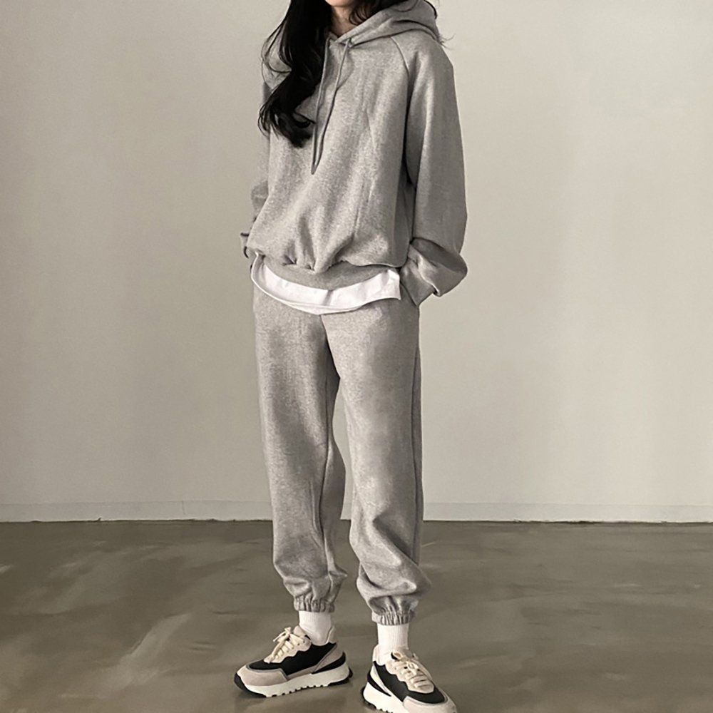적인 기모 여자 핏이 그레이 세트 츄리닝 바지