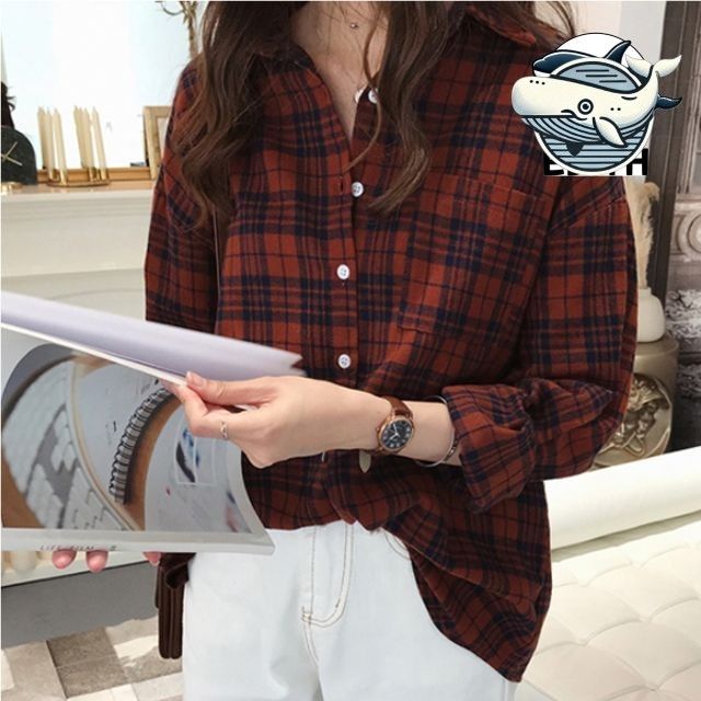 가을 체크 패턴 캐주얼 셔츠 여성 블라우스