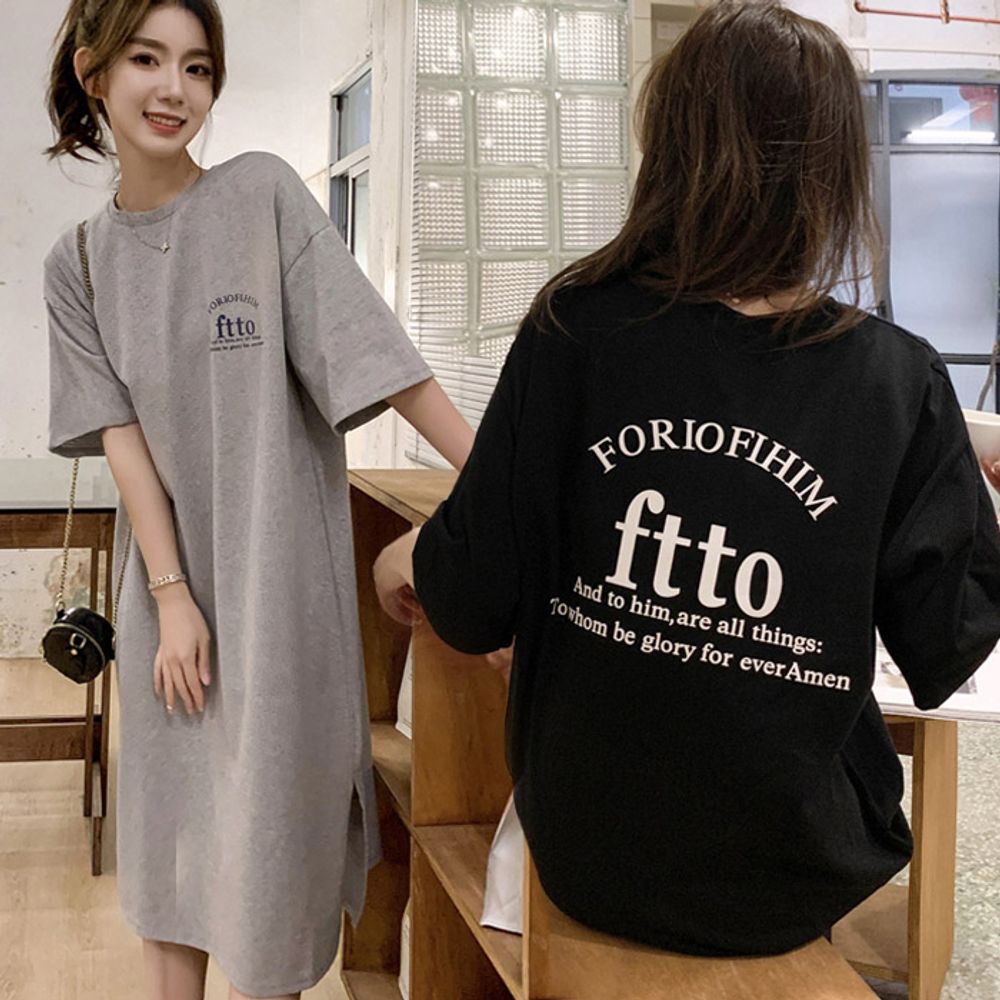 블랙 MDST 반팔 여자 미디원피스 트임 룩