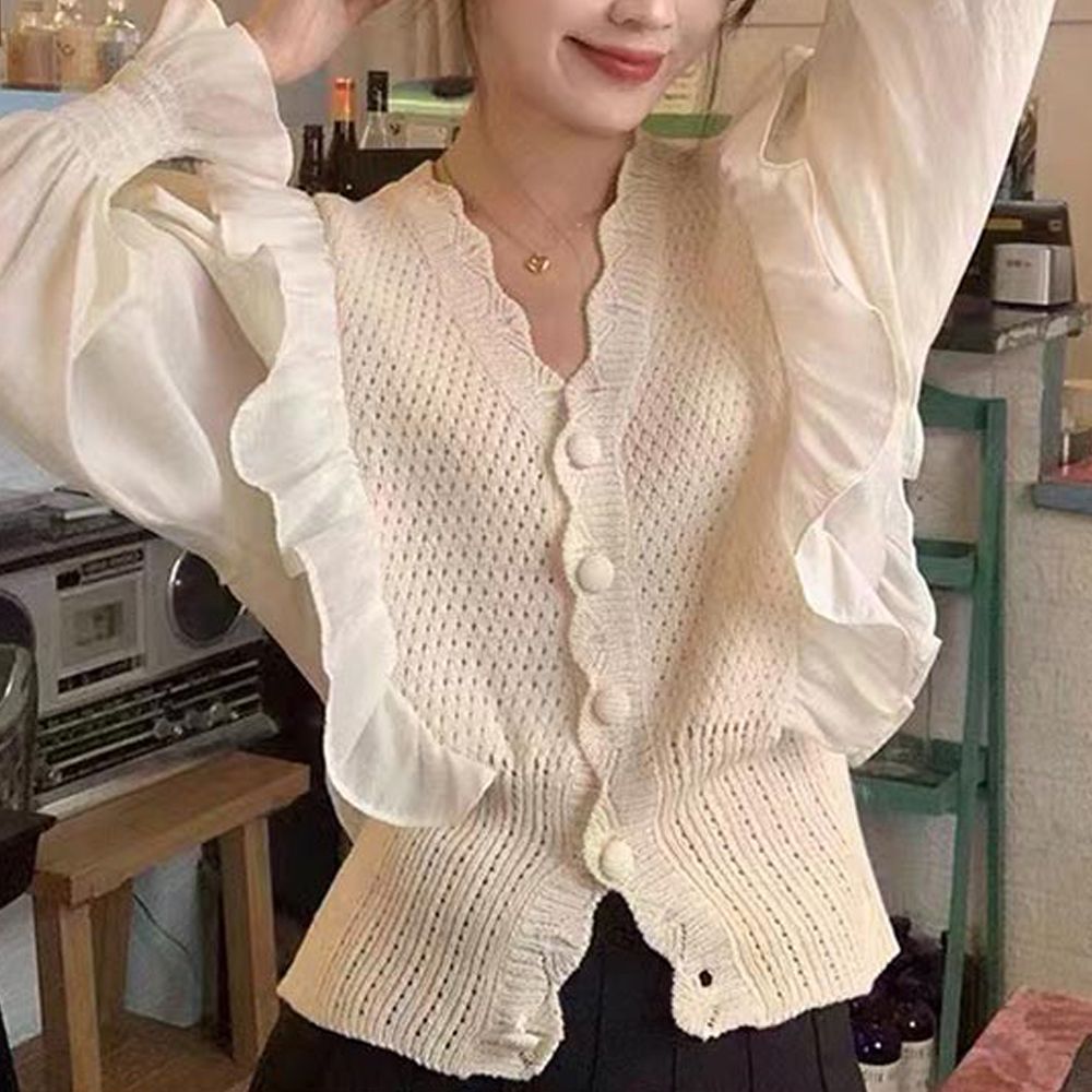 블라우스 여성 단추 소매 용 데이트패션 여친룩