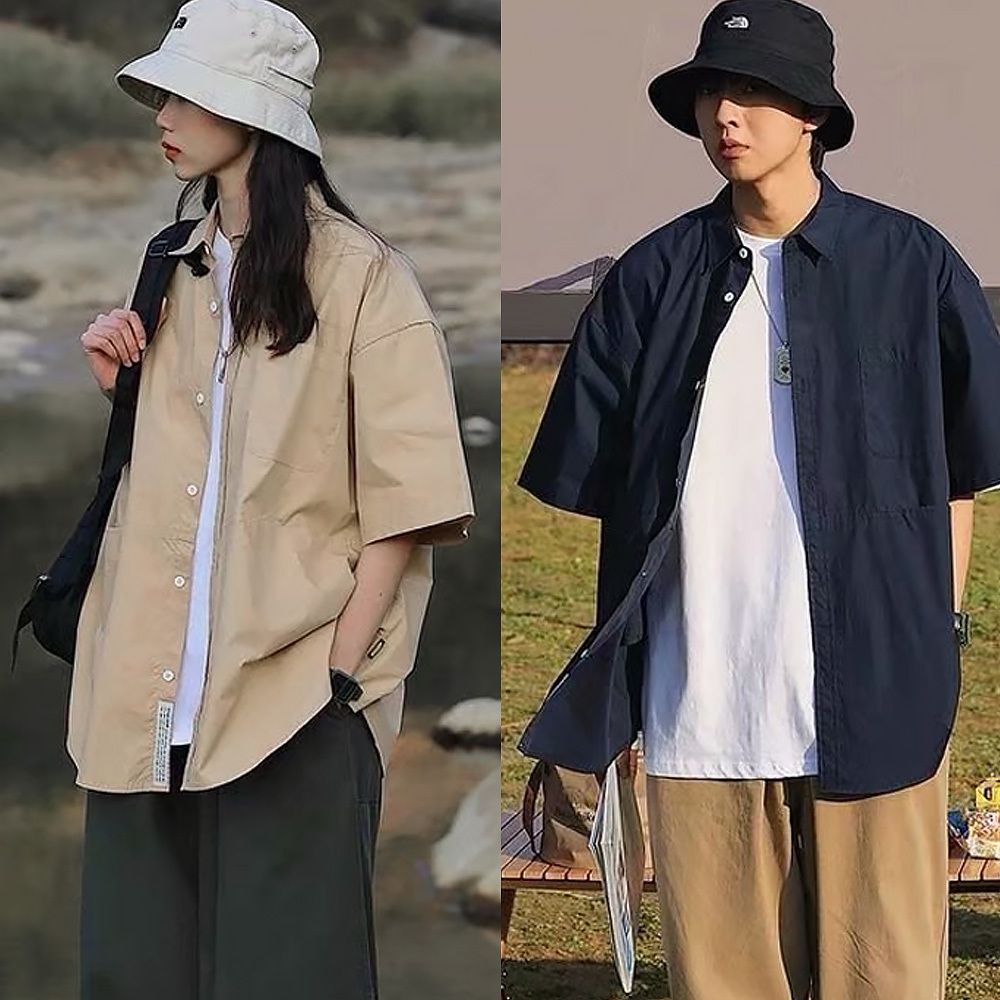 남자 여자 캠핑패션 캐주얼 코디 오버핏 남방 셔츠