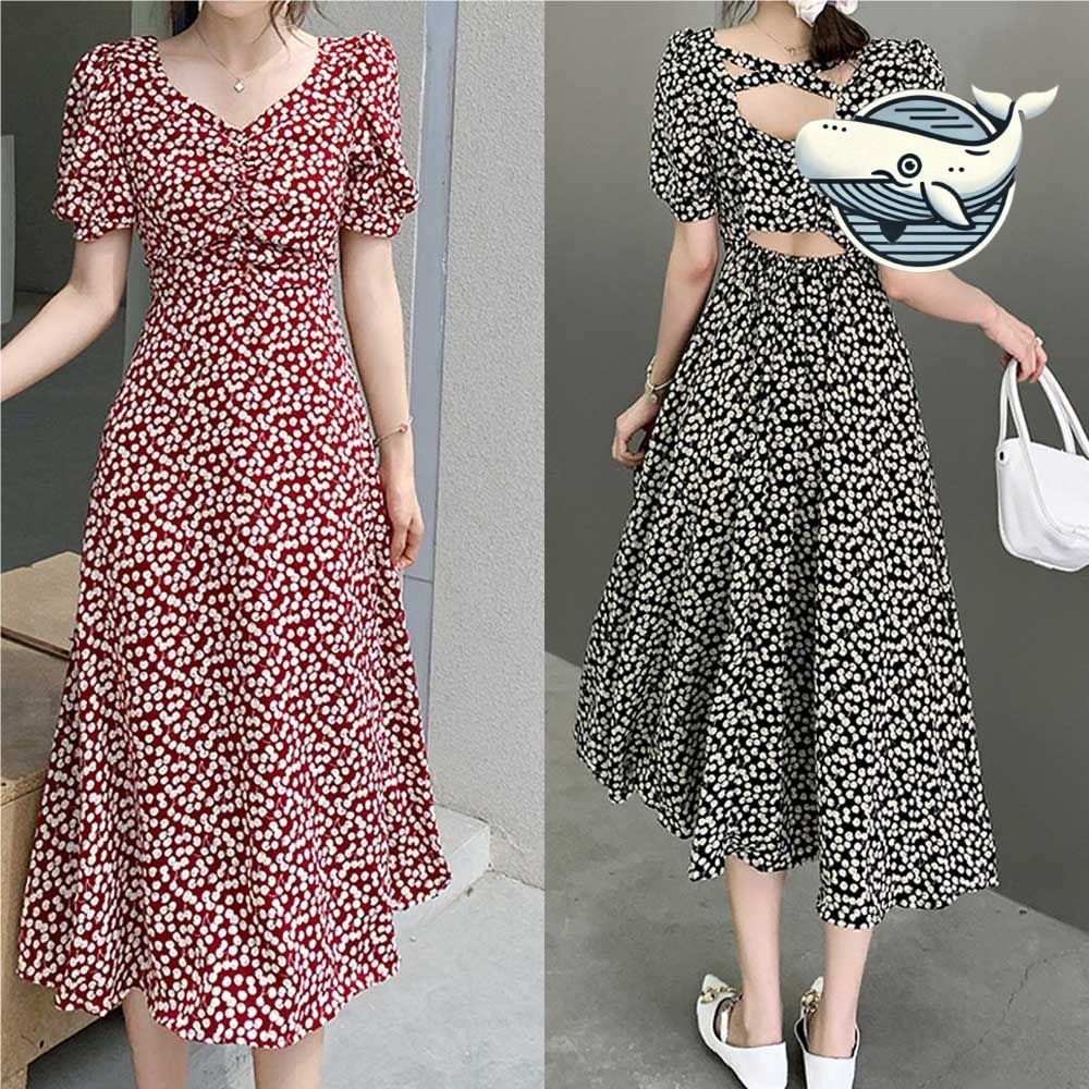 여름 데일리 롱원피스 원피스 뒷트임 가슴셔링