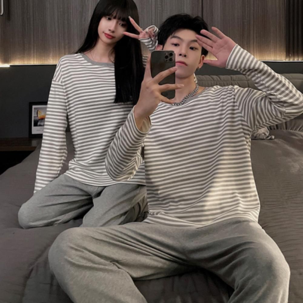 남녀공용 데일리 스트라이프 홈 잠옷 상하세트