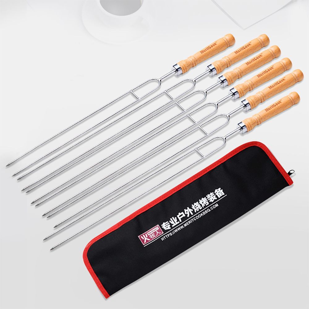 원목핸들 바비큐 꼬치 6p 스텐꽂이 전용가방