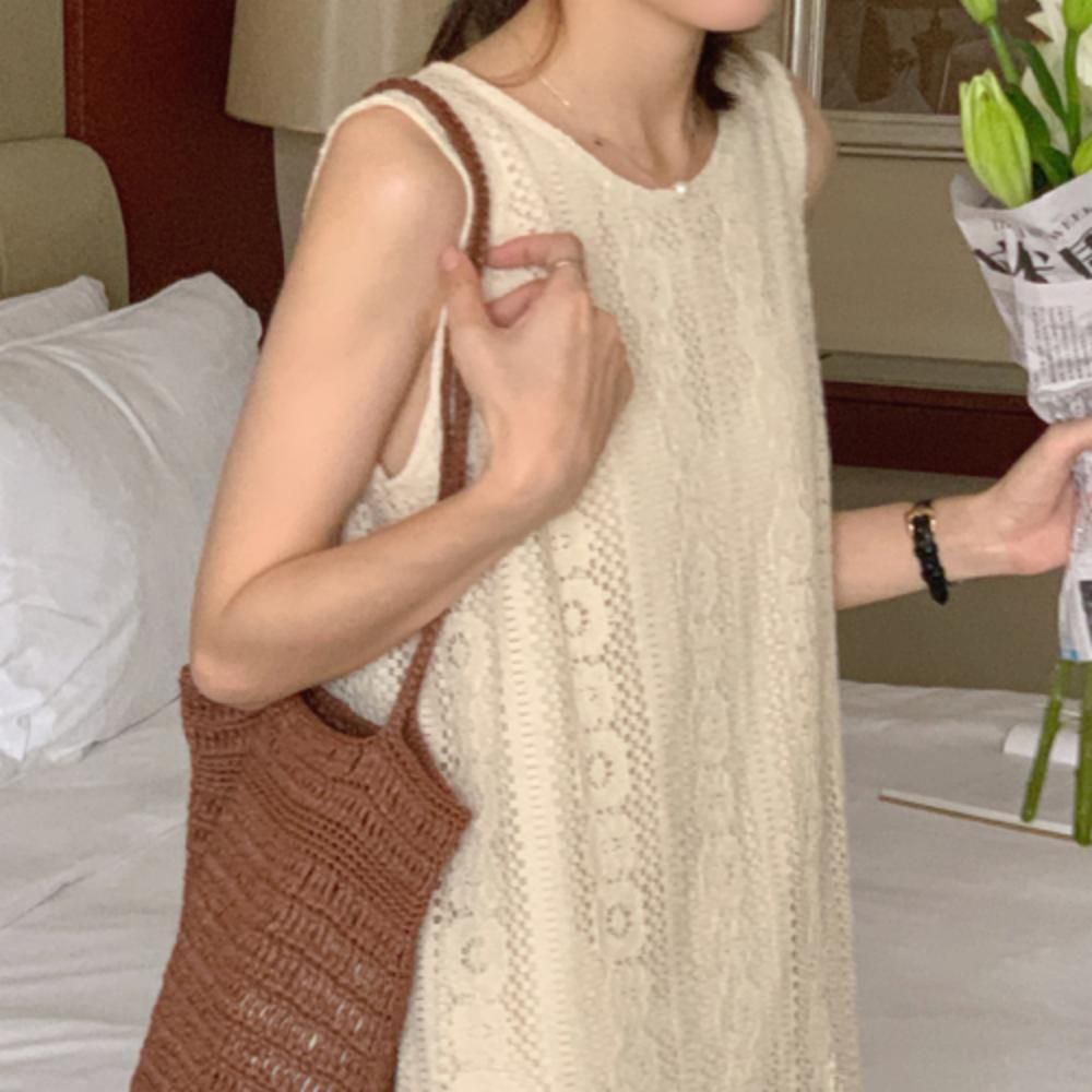 여름 나시 펀칭 원피스 휴양지 바캉스 민소매 롱원피