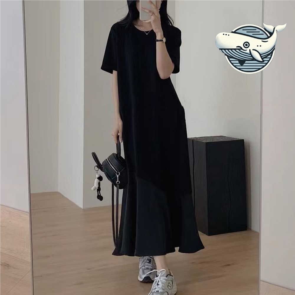 캐주얼 블랙 플레어 롱드레스 여름 여유핏