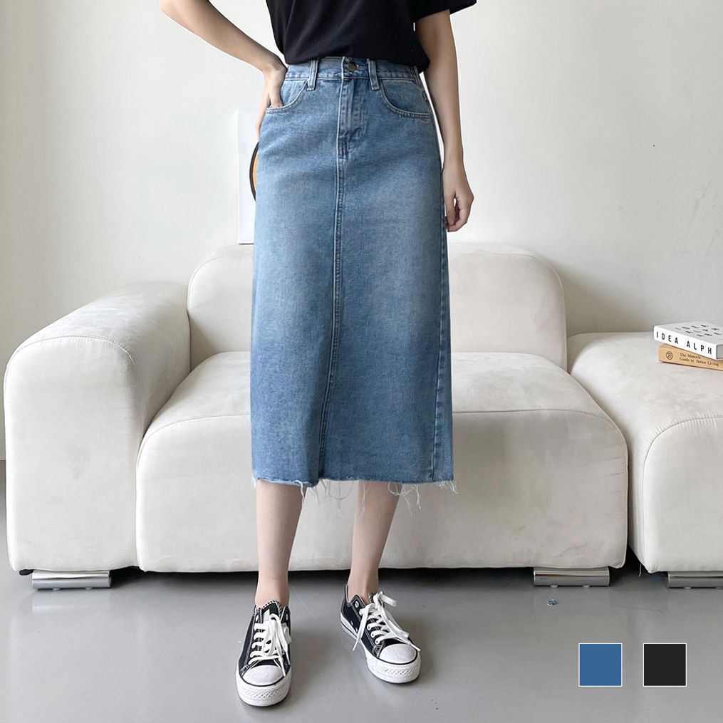 컷팅 롱스커트 트이웰 데님치마 데님스커트 미디