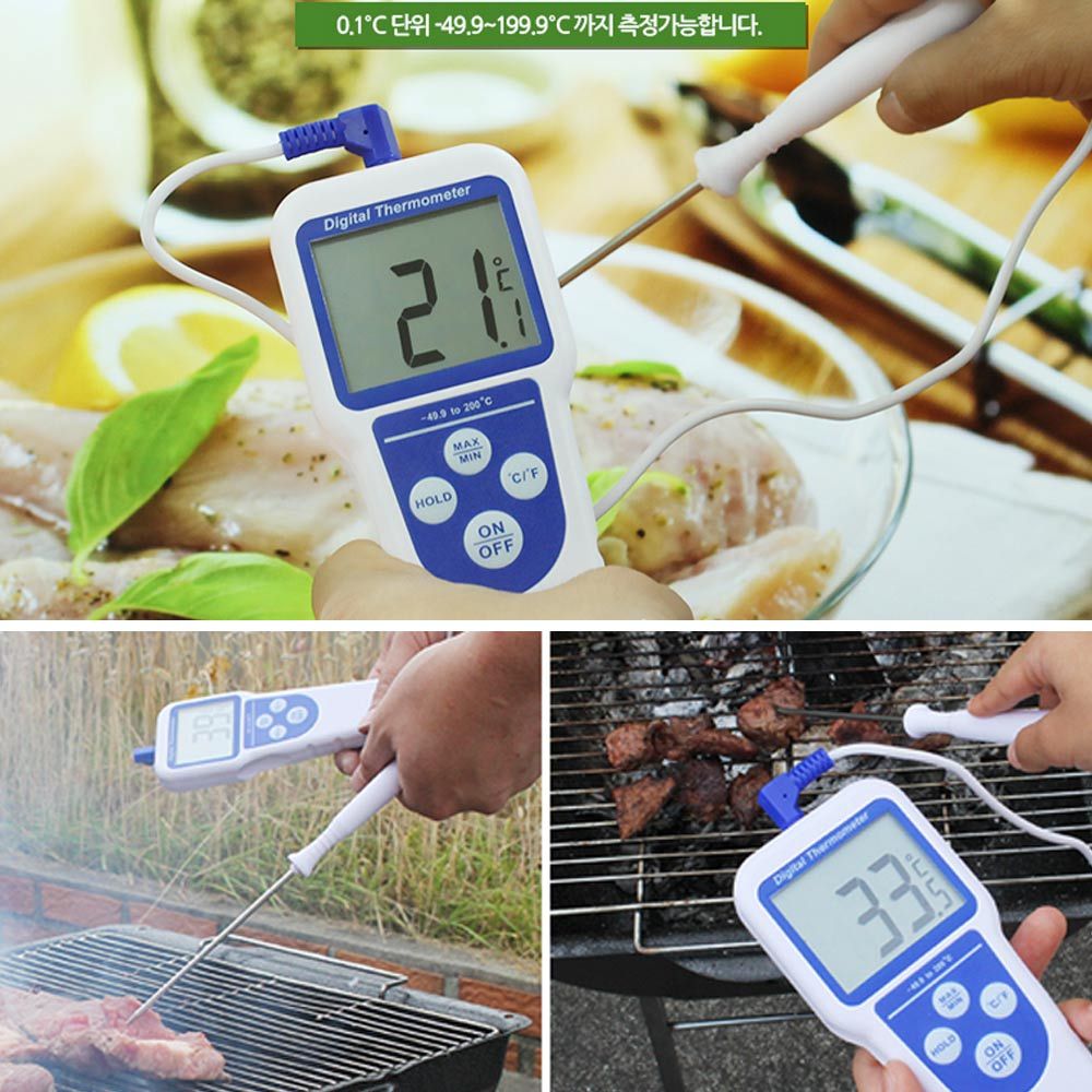 전문가용 측정단위전환 와이어센서 탐침 요리온도계