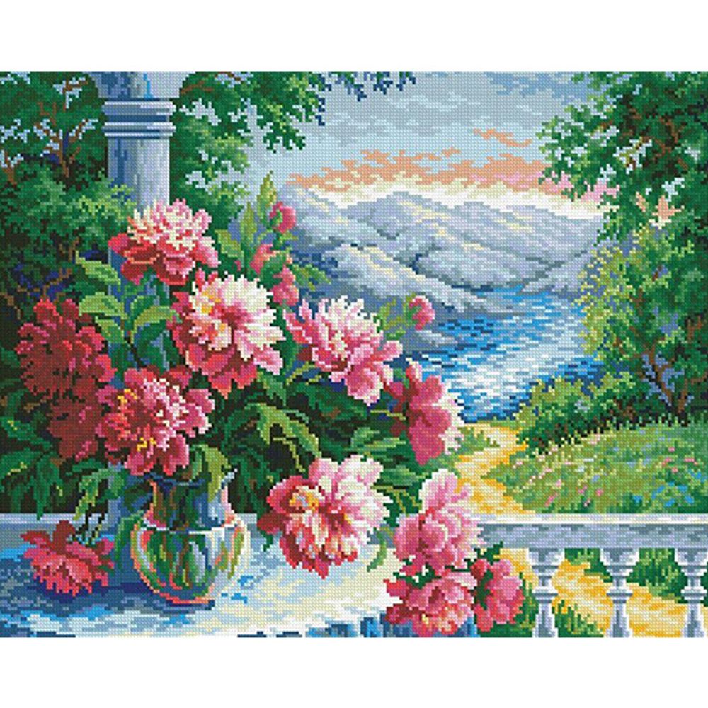 호숫가테라스 풍경 (패브릭형) 보석십자수 40x60