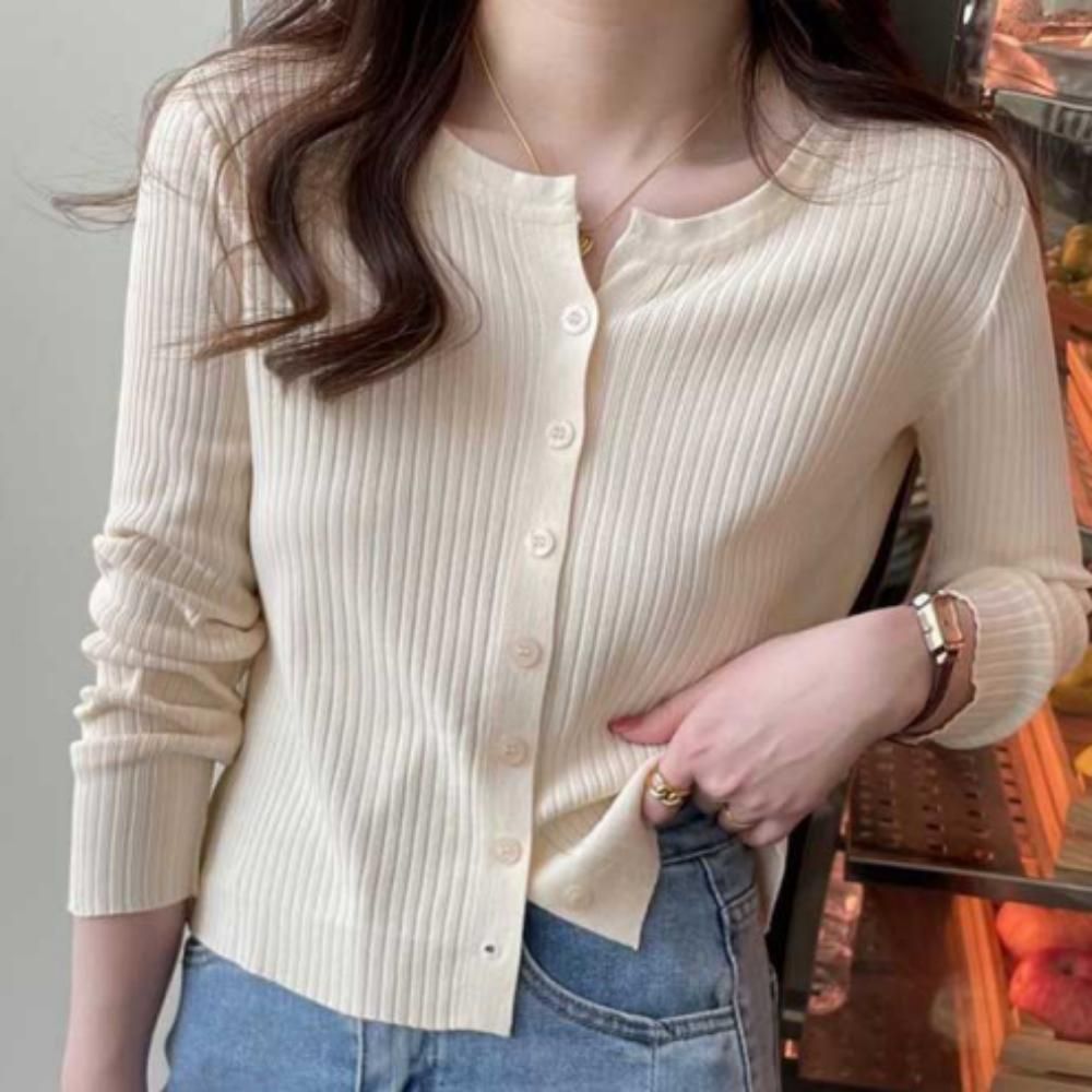 여성 봄 가을 간절기 데일리 골지 슬림 숏 긴팔 가디
