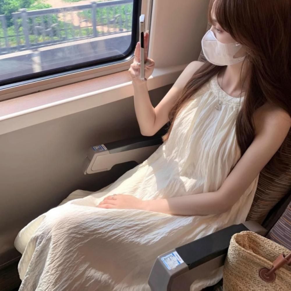 여성 여름 바캉스 꼬임 홀터넥 민소매 롱 원피스