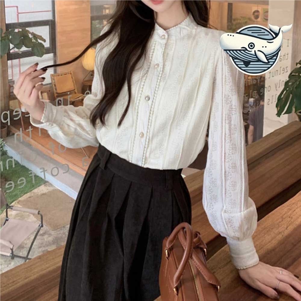 여성용 세련된 블라우스 기모미포함 진주단추