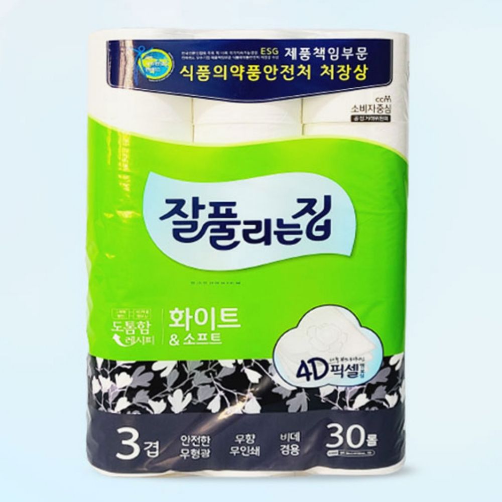 4D픽셀 엠보싱 화이트 소프트 3겹 30롤 무형광 화장지