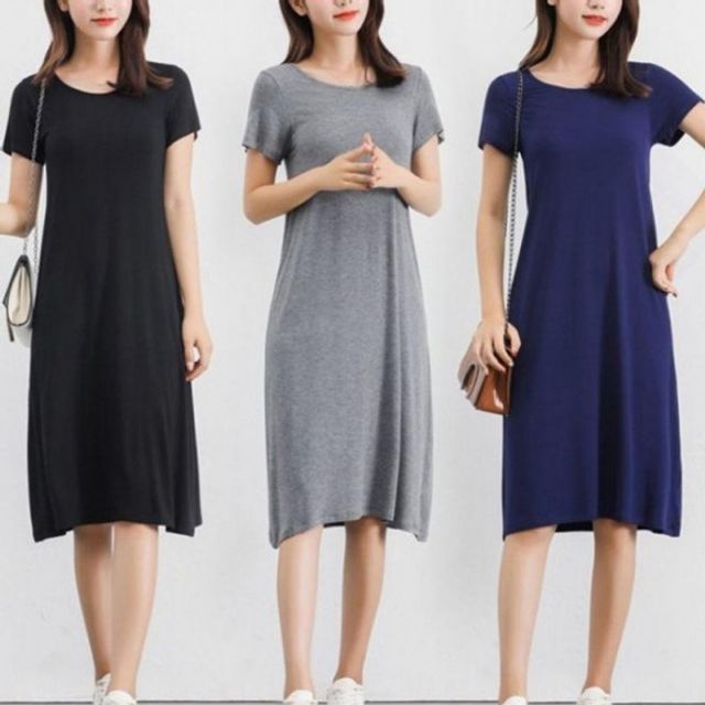 여자 원피스 반팔 기본 치마 데이 스커트 슬림 라운드