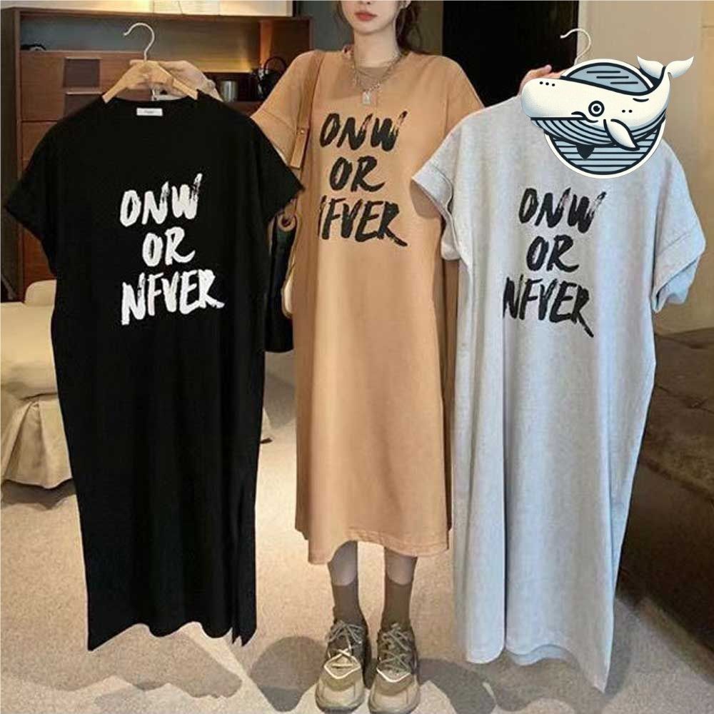 캐주얼 스타일 레터링 여름 롱티셔츠 나들이