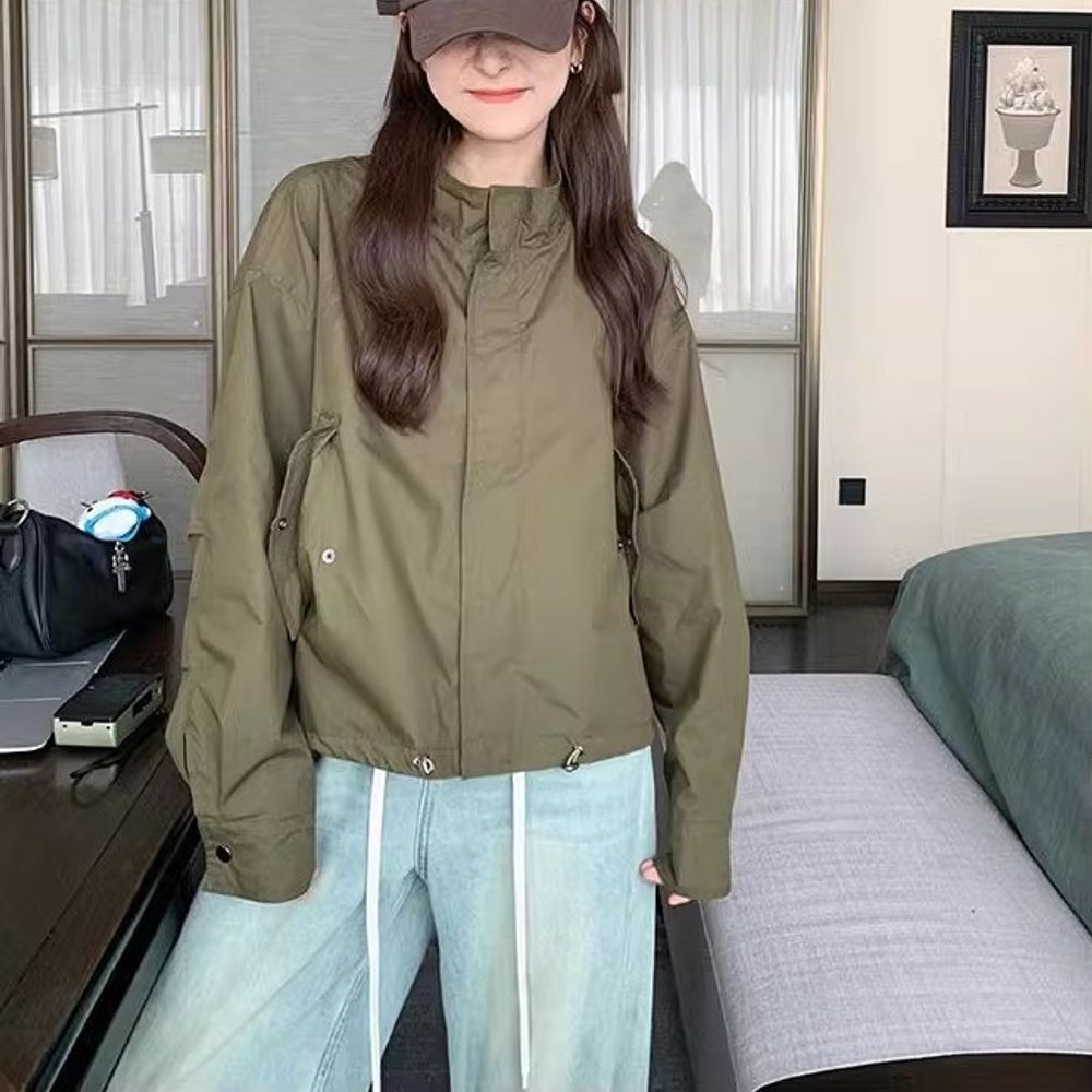 한강 나들이 야상 카키 FR 오버핏 카라 숏