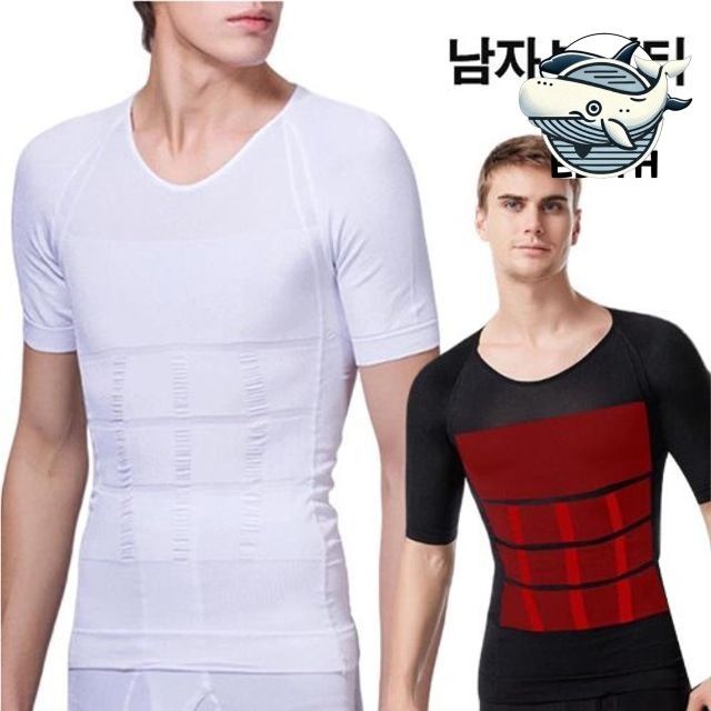 남성용 슬림핏 무지 반팔 티셔츠 세미 보정