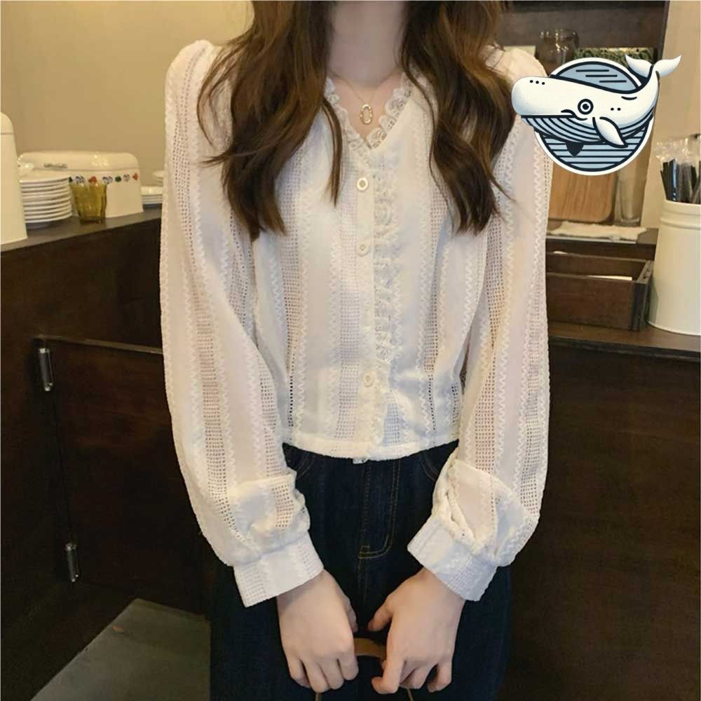 여리여리 프릴 레이스 브이넥 데일리 블라우스
