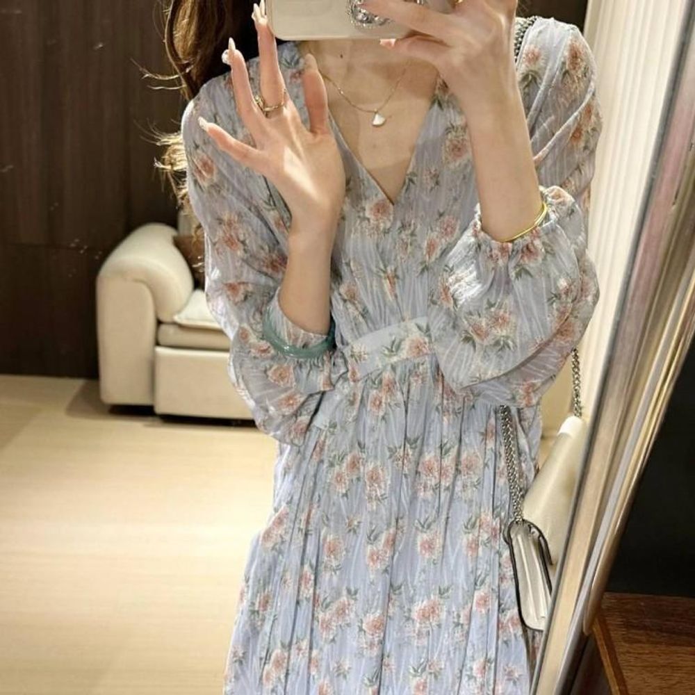 G67 플라워패턴 시스루 롱원피스