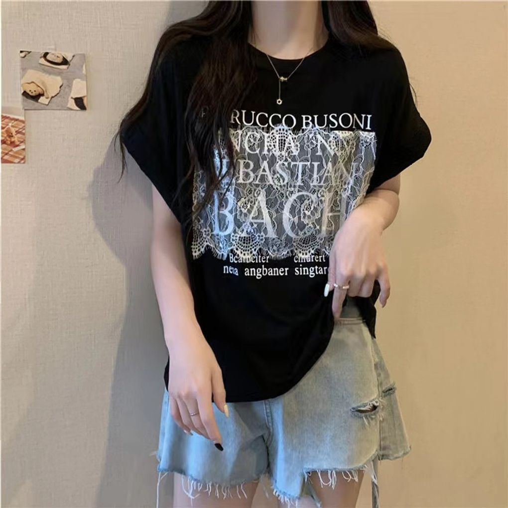 여신룩 라운드티셔츠 반팔티셔츠 루즈핏 레이어드