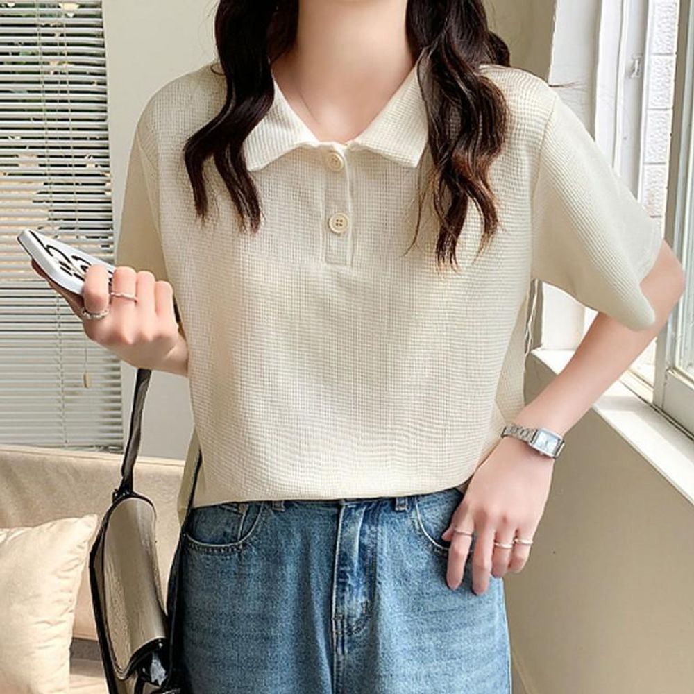 데일리 인기 카라 와플 반팔티 여름 티셔츠 여자 여자