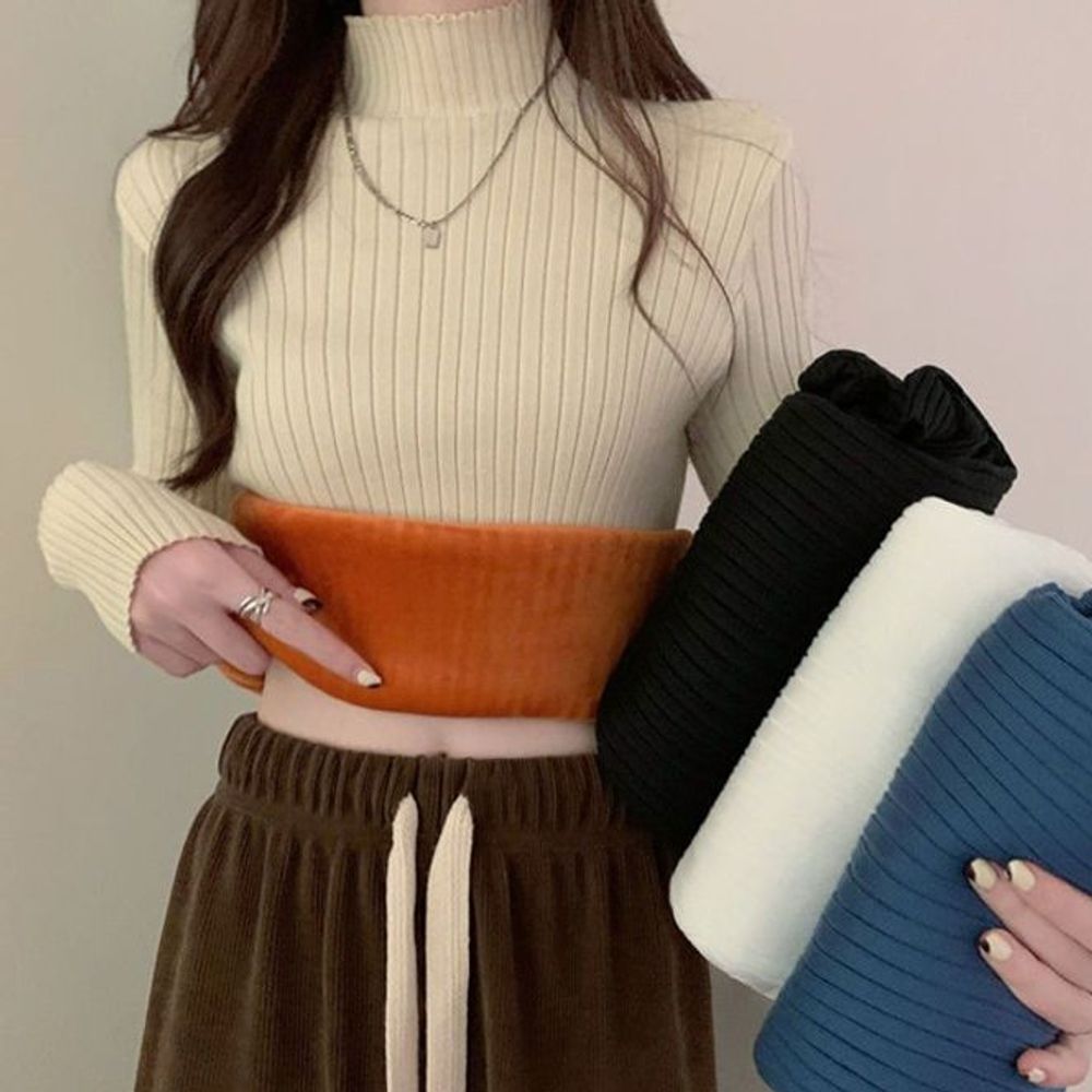 여자 기모 골지 목 기모 슬림 티 터틀넥 터틀