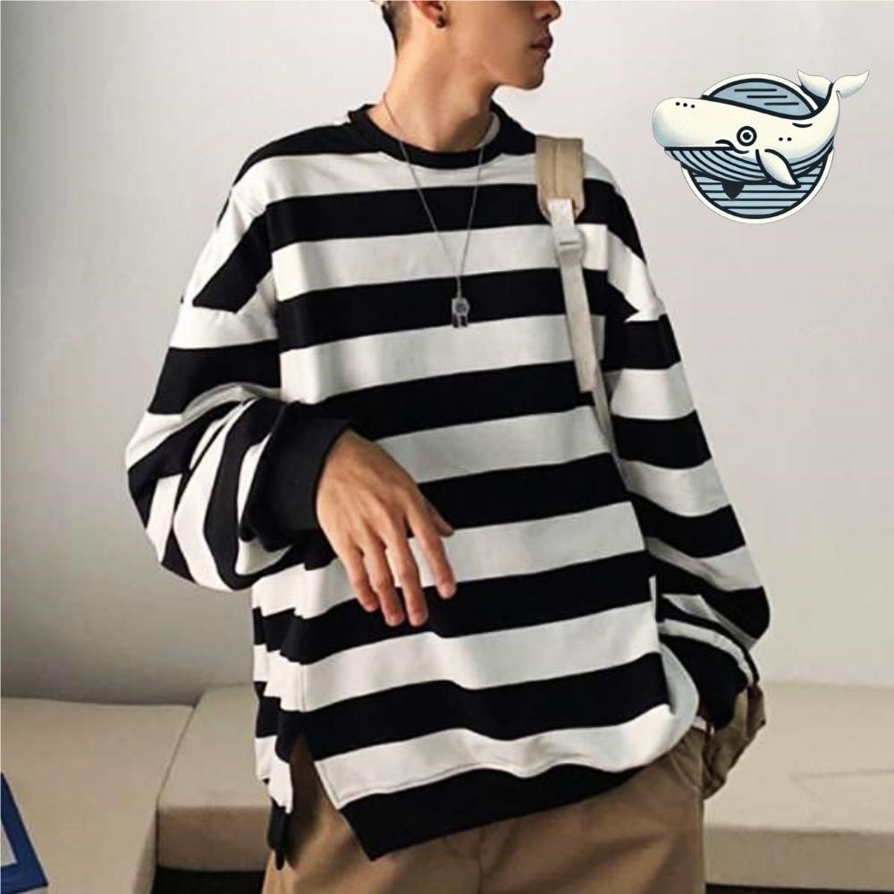 편안한 스트라이프 디지털 긴팔티 캐주얼