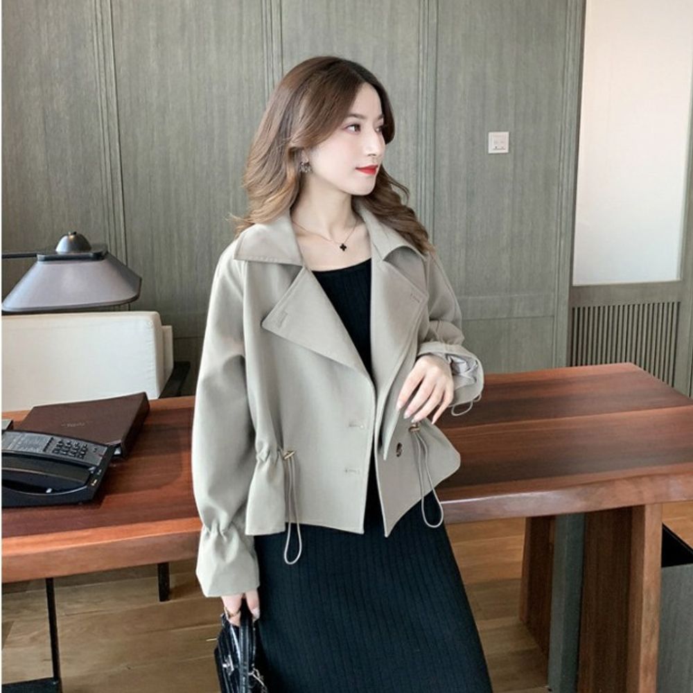 아우터 숏 핏 예쁜 이 청 자켓 스트링 DHH