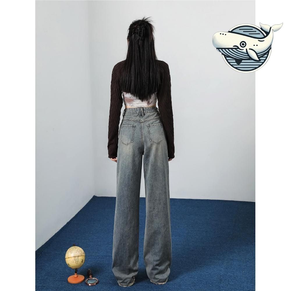 스타일리시 와이드핏 데님 팬츠 캐주얼 코튼
