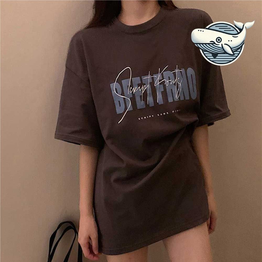 스타일리시 레터링 박스티 캐주얼 라운드넥 반팔