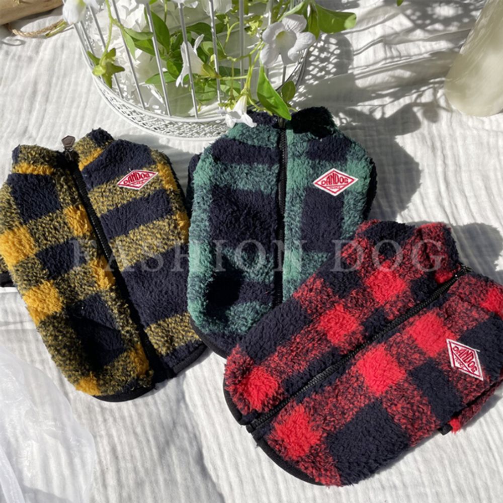 강아지 체크 뽀글이 자켓 1P 반려견 겨울 후리스