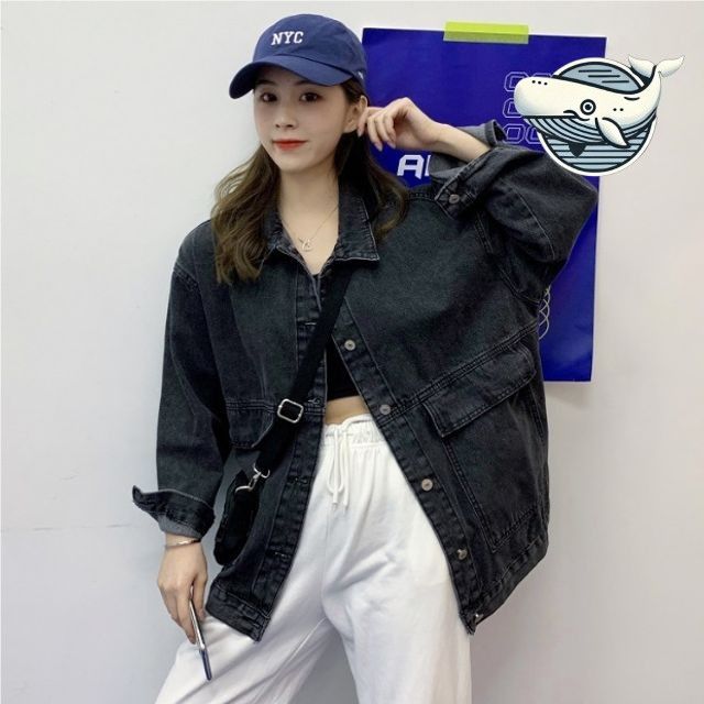 스타일리시 데일리 오버핏 블랙 데님 재킷