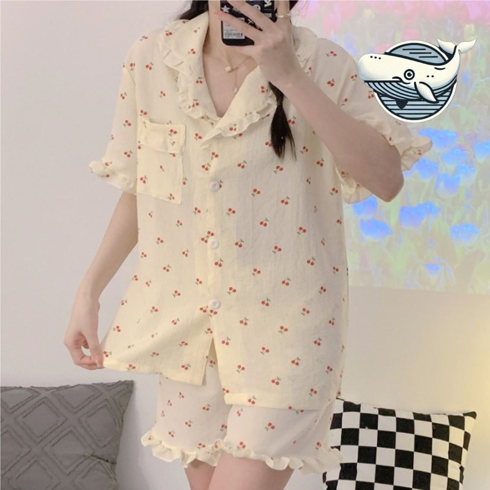 여성 프릴 잠옷 홈웨어 시원한 반팔 반바지