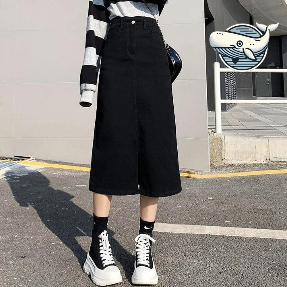 여자 데일리 치마 멋스러운 앞트임 블랙 스커트
