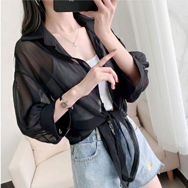 봄 가을 여름 기본 여성 데이 외출 패션 쉬폰 시스루