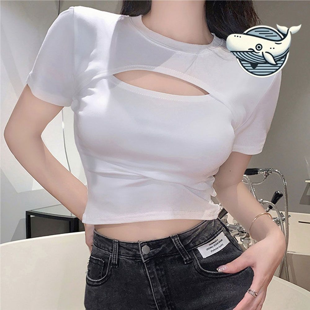 앞트임 슬림핏 크롭반팔 티셔츠 스타일리시