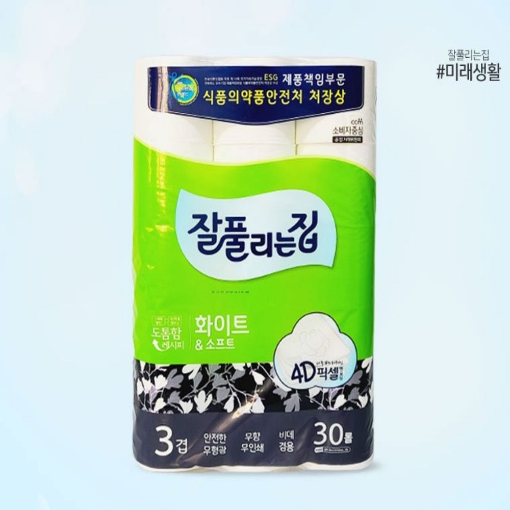 3겹 롤화장지 소프트 화이트 잘풀리는집 30롤 휴지