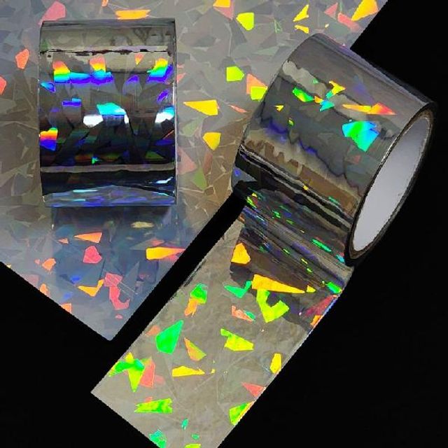 홀로그램 반짝이 꾸미기 포장 테이프 실버 30mm 파편