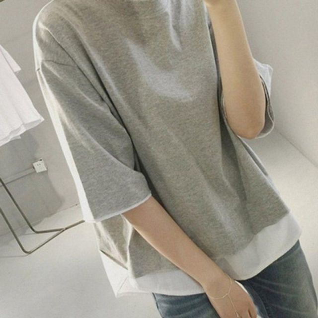여성 레이어드 여름 기본 스타일 데이 무지 루즈핏 반