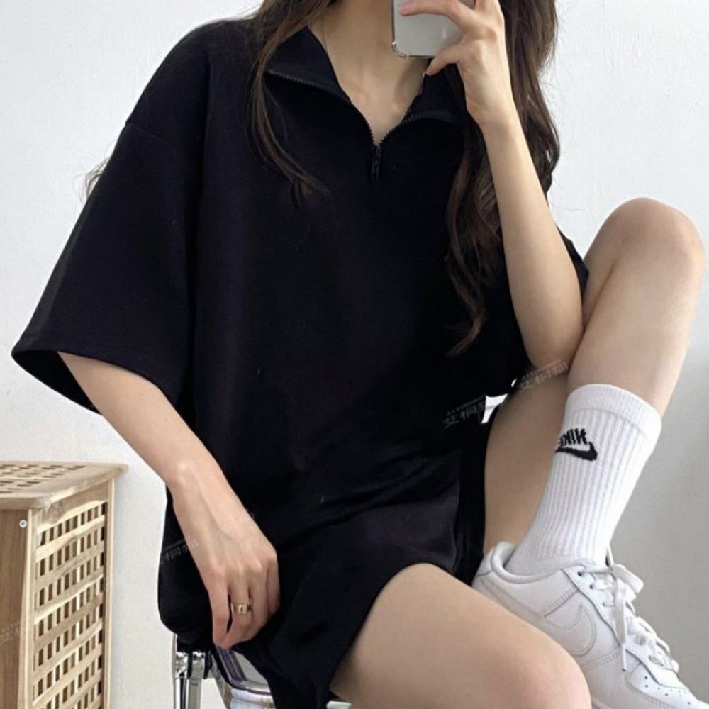 여성 루즈핏 반집업 아노락 상하의 반팔 반바지 세트