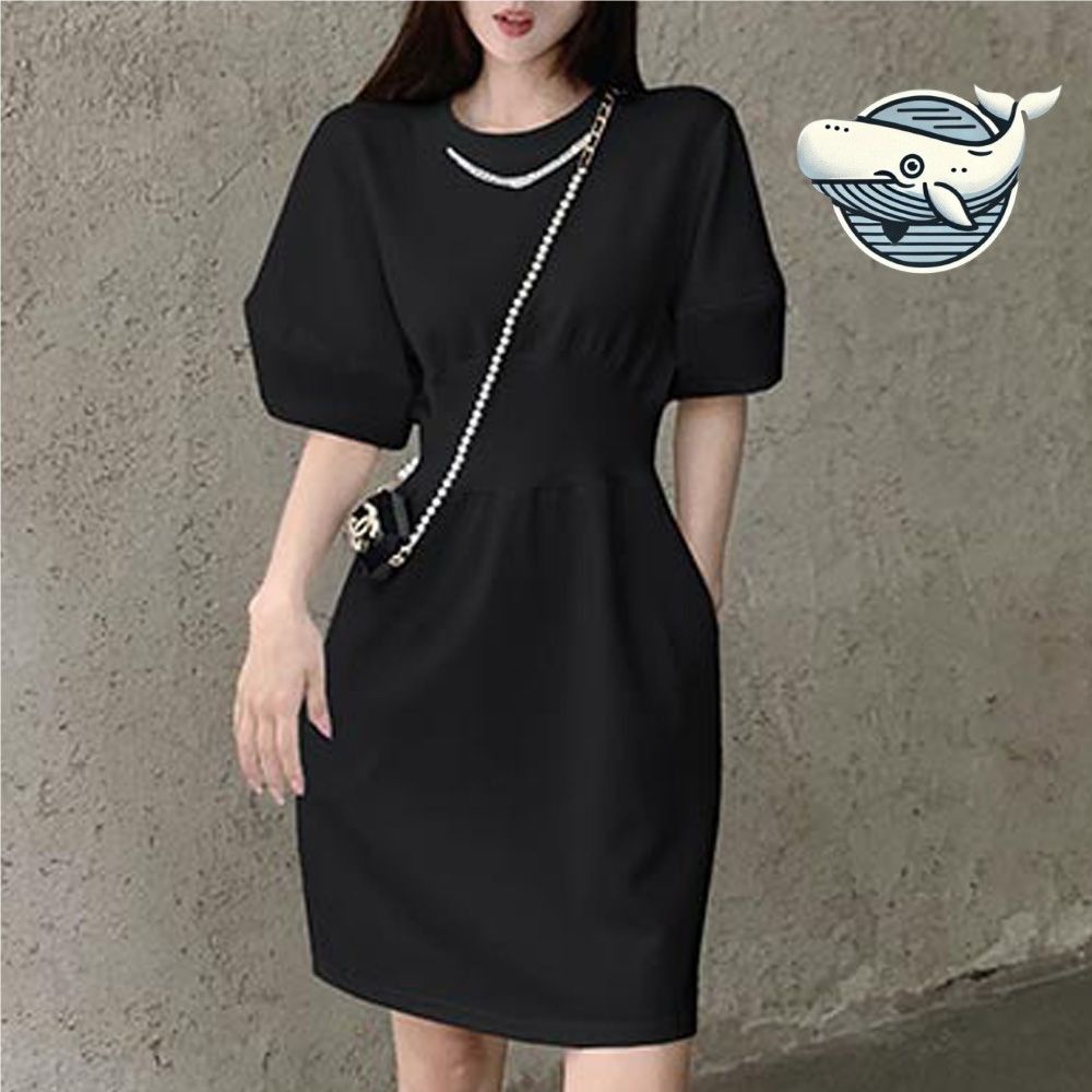 허리 밴딩 여대생 원피스 심플한 블랙 데일리