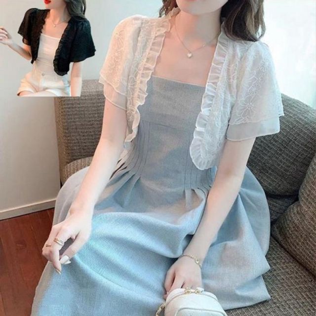 레이스 여성 여름 기본 자켓 데이 반팔 코트 여자 가