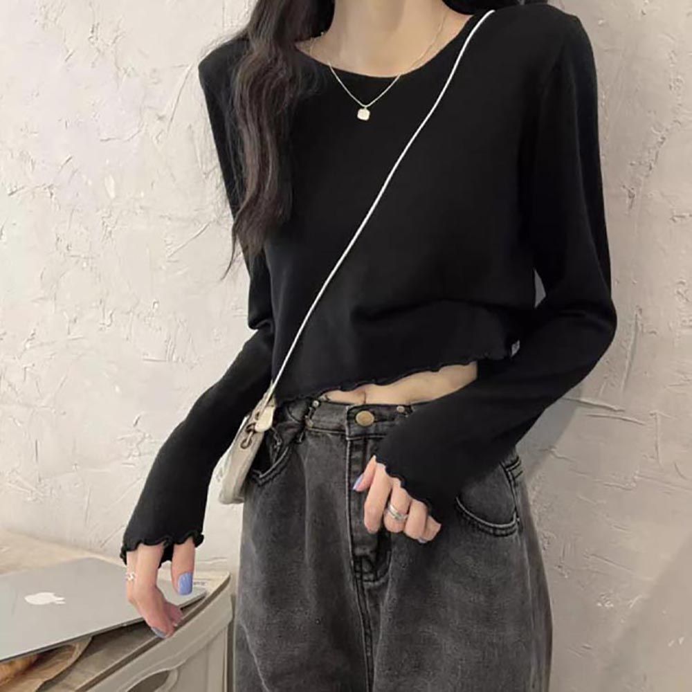 여자 필리폴 필라테스 폴댄스 셔링 긴팔 크롭 티셔츠