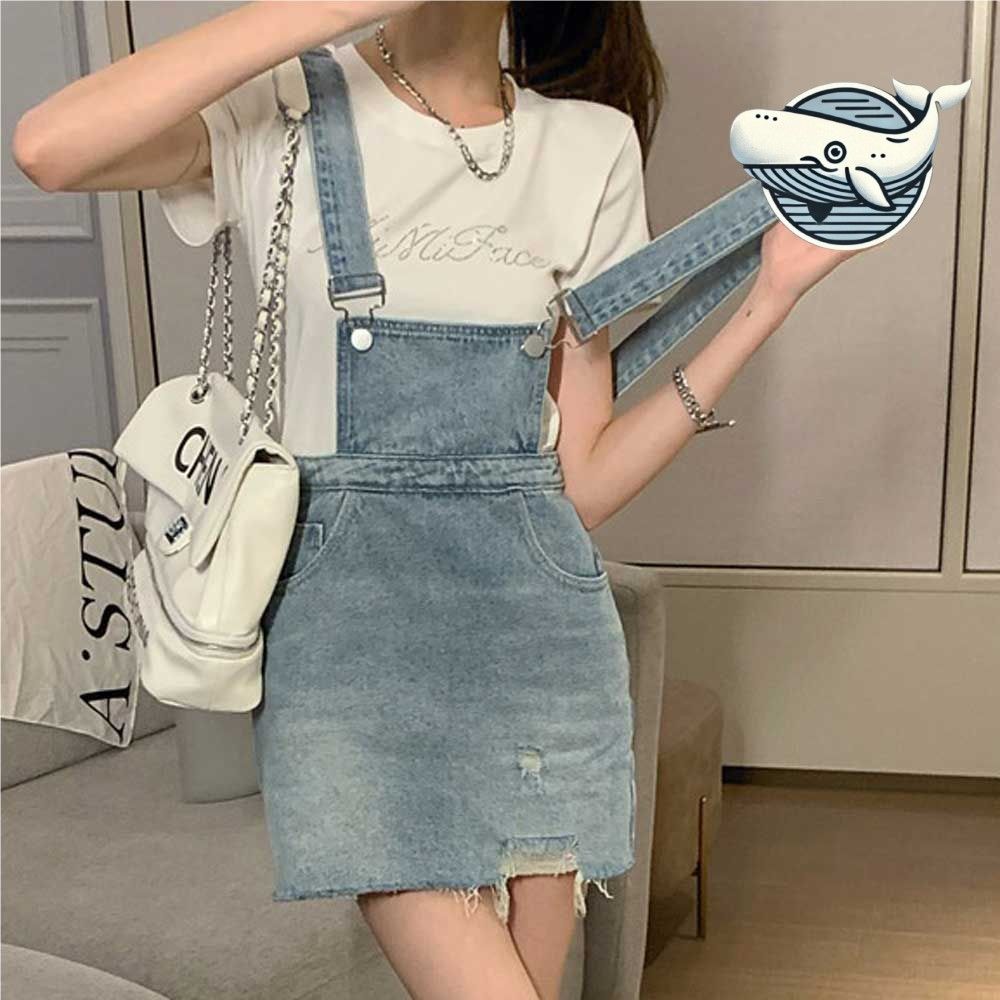 데님 스트랩 미니 멜빵 원피스 캐주얼 패션
