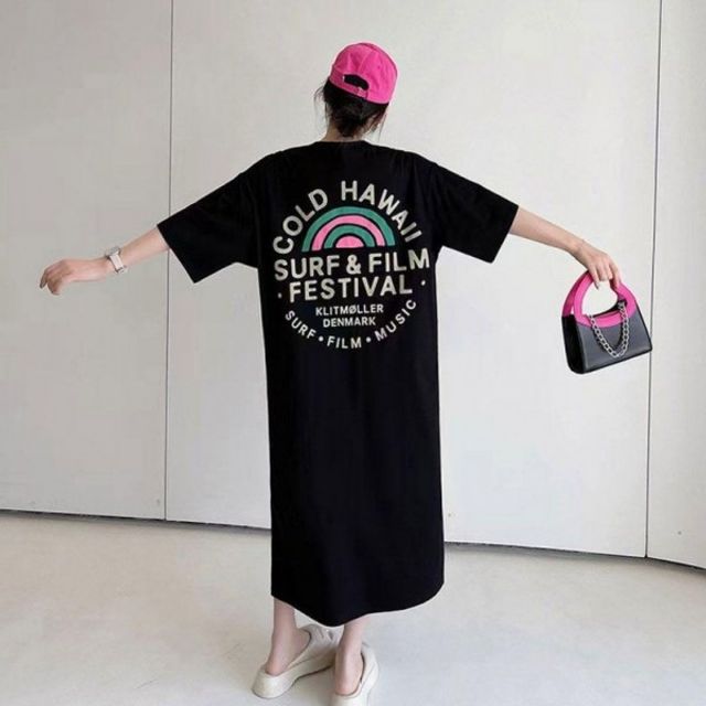 원피스 여름 하와이 기본 프린트 데이 오버핏 롱 여성