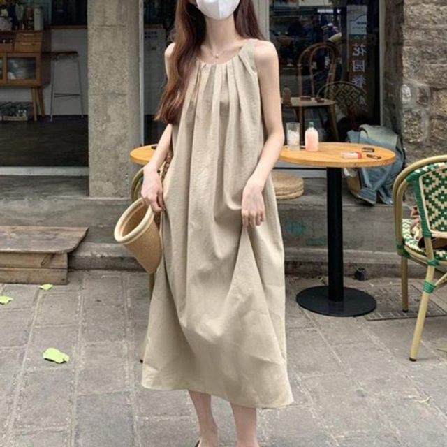 여성 셔링 A라인 기본 나시 데이 롱원피스 1P 봄여름