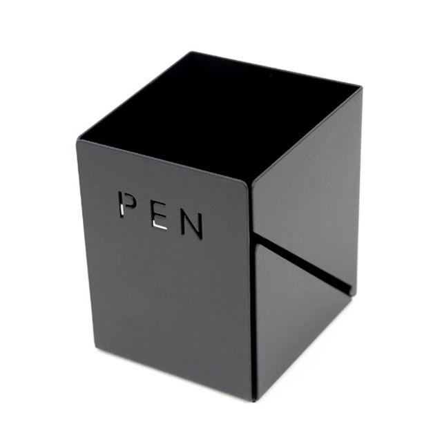 정사각형 스틸재질 연필 필기구 펜 꽂이 블랙 -1개