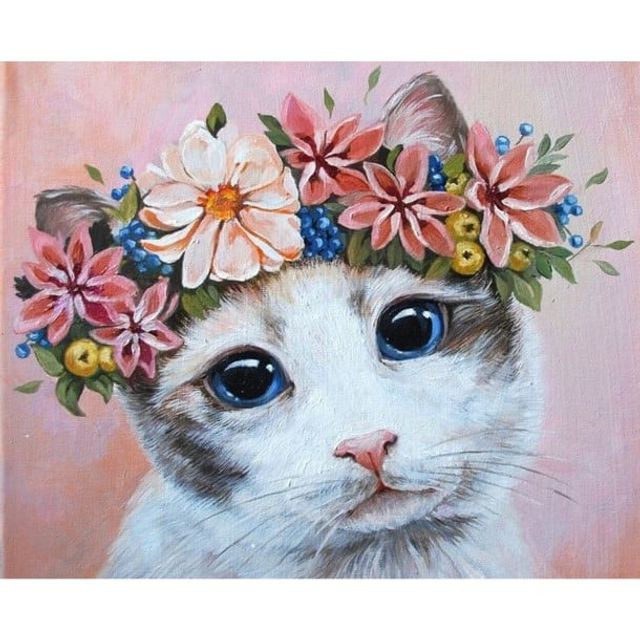 DIY 보석십자수 화관 쓴 고양이 40x50 세트