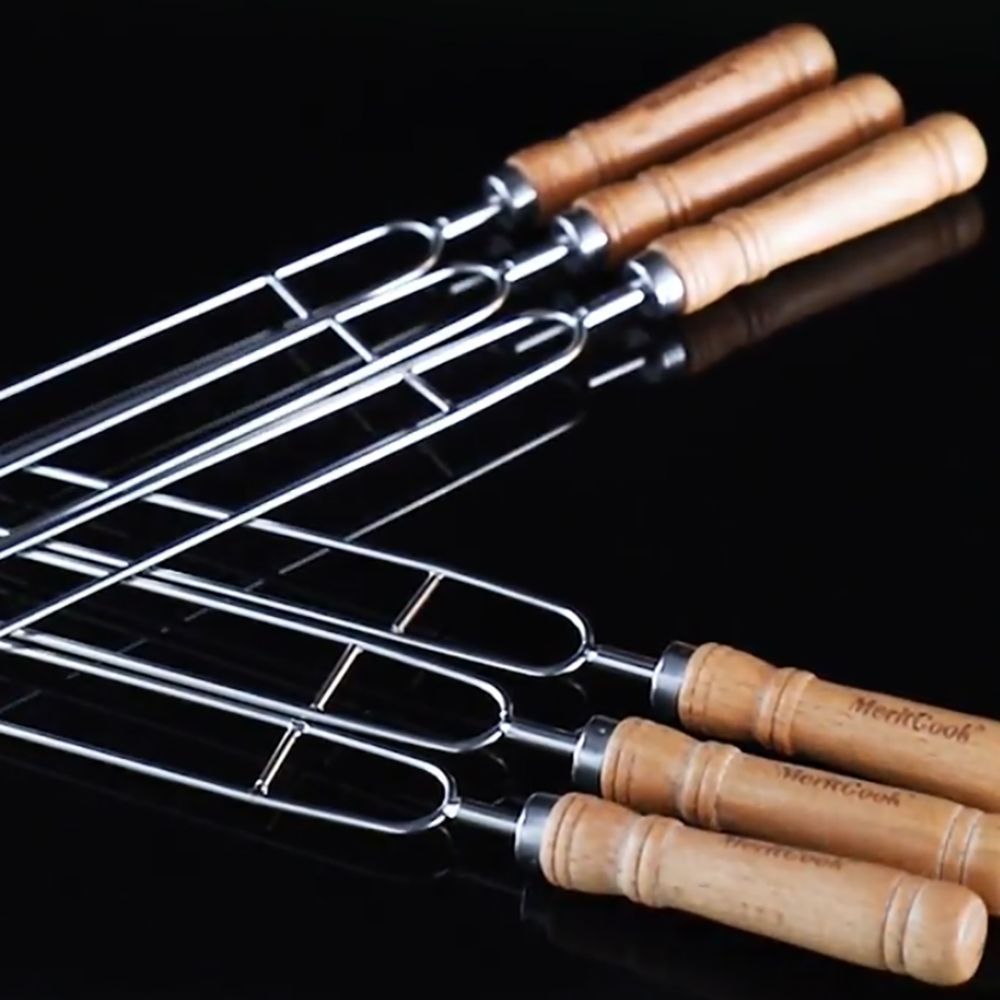 바비화로대 원목핸들 2열 바베큐 꼬치 6p 스텐