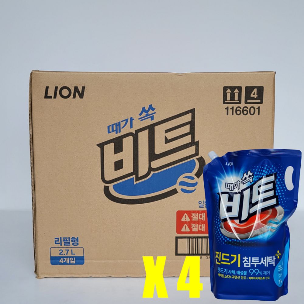 라이온 액체비트 2.7L 리필형 파우치 (겸용) 4개